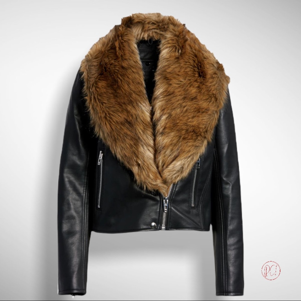 BLANK NYC FAUX LEATHER MOTO WITH FAUX FUR TRIM